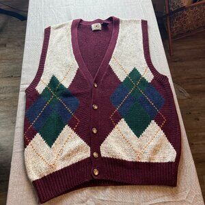 Vntg Argyle Sweater Vest Men L Preppy Grandpa Core Y2K